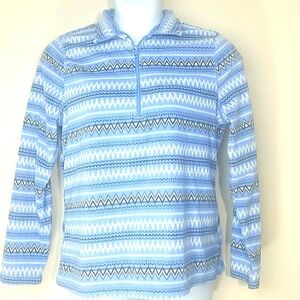 Sweatshirt fleece long sleeve half zip blue print Large EUC